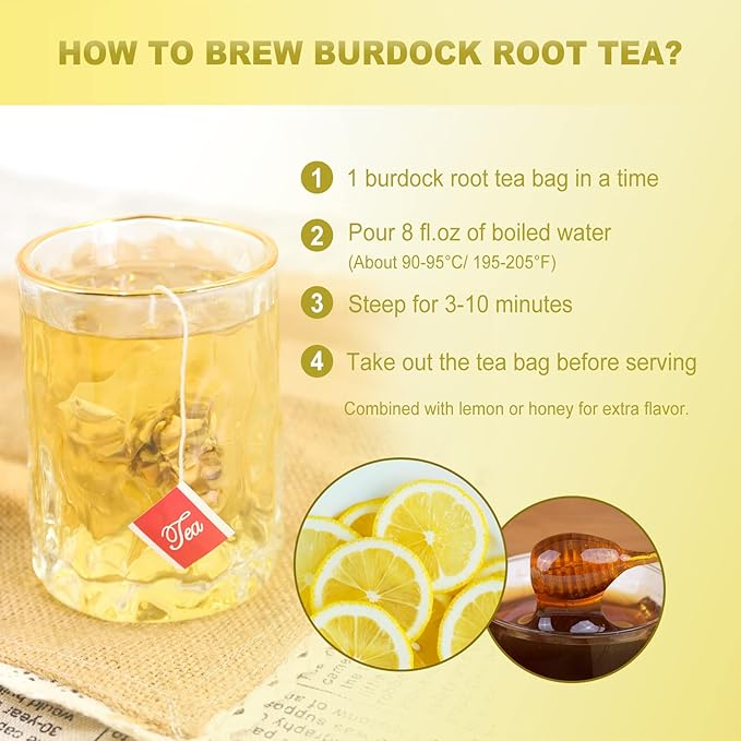 FullChea - Burdock Root Tea Bags, 40 Teabags, 2.5g/bag - Premium Burdock Root - Non-GMO - Naturally Caffeine-free Herbal Tea - Aid in Digestion & Improving Liver Health