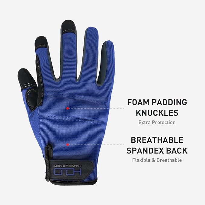 HANDLANDY Work Gloves for Men & Women, Utility Mechanic Working Gloves Touch Screen, Flexible Yard Work Gloves