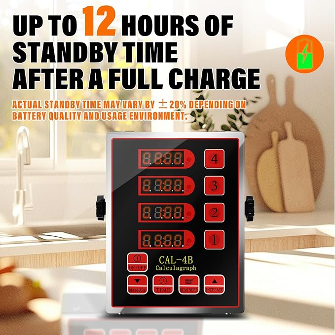 4 Channel Kitchen Timer – Cordless Timers for Cooking with Audio Alerts – Stainless Steel LED Digital Timer for Commercial Restaurants Home Kitchen Black