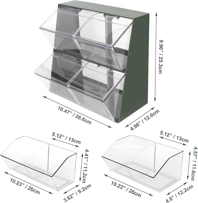 Bokelai Plastic Tea Bag Organizer with Lid - Large Capacity K Cup Holder Countertop & Desk Storage Station for Capsule, Creamer, Sugar Pods & Face Masks - Green/Clear