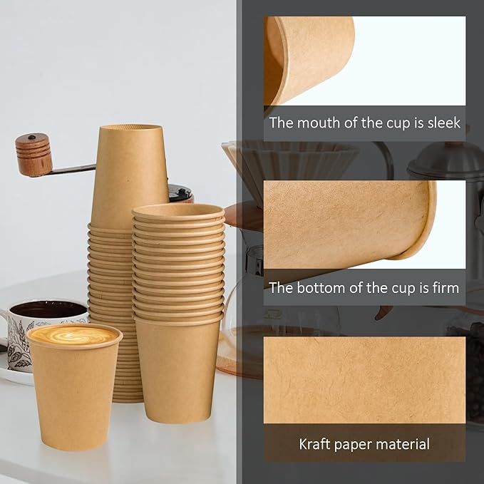 1000 Pack 8 oz Paper Cups, Brown Kraft Disposable Paper Coffee Cups, Unbleached Paper Cups for Hot/Cold Beverage Party, Picnic, Travel, and Events.