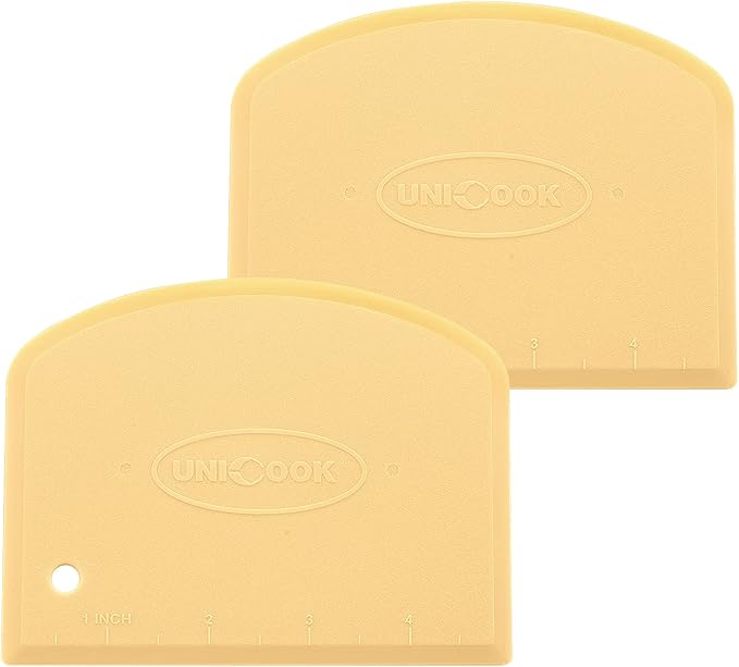 Unicook Dough Scraper, Flexible Bowl Scraper, Pastry Cutter with Measuring Scale, Nonslip Pizza Chopper, Multipurpose Baking Tool for Pizza/Dough/Cake, Easy to Clean, 2 Pack