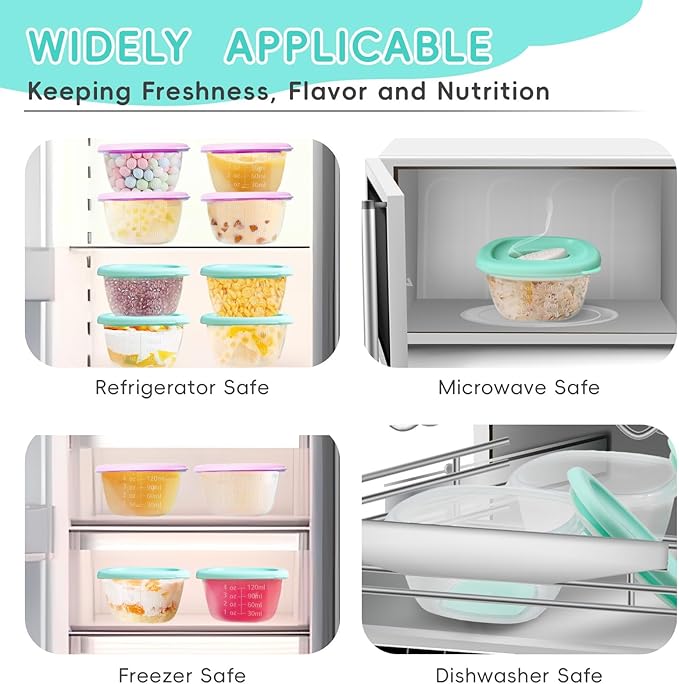 Leak-Proof Baby Food Storage Containers 8-Pack - 4oz BPA-Free Freezer & Microwave Safe Food Jars with Airtight Lids for Infants, Travel, Nurseries