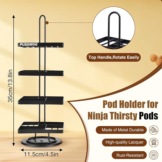 16 Flavor Pods Storage Holder, Turntable 360° 4-tier Flavored Water Drops Organiser,Compatible with Ninja Thirsti Drink System,360° Rotating Storage Rack for Ninja Thirsti Soda Maker WC2002