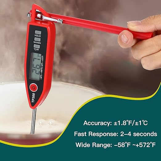 6 Set Waterproof Food Thermometer for Water, Liquid, Candle and Cooking Digital Meat Thermometer with Long Probe Instant Read for Kitchen BBQ Grill Candy (Black,Red)