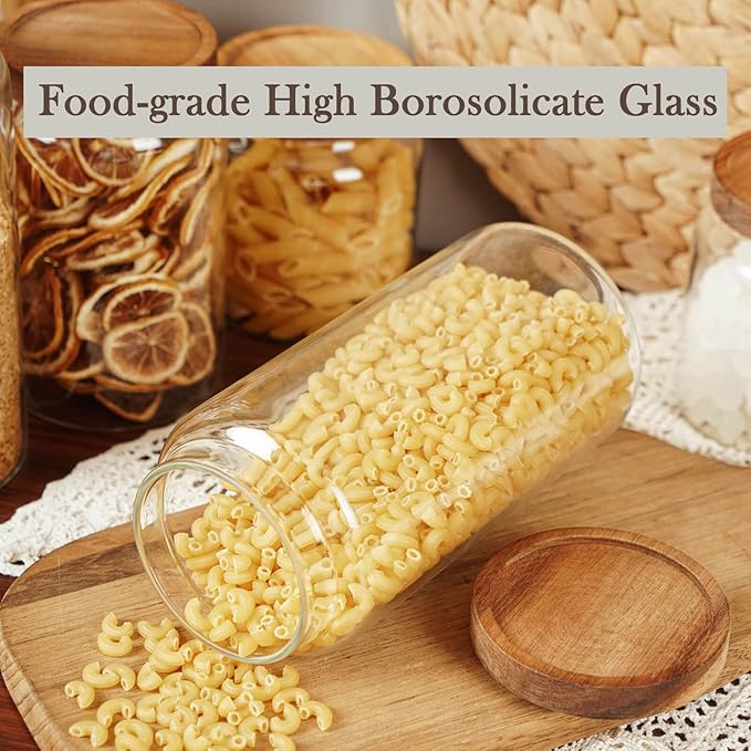 Labina Glass Storage Container Airtight Food Jars Kitchen Canister with Wood Lids, 40 Oz Wide Mouth Pantry Organization Glass Jar for Flour, Sugar, Cookie, Spagetti, Nuts and Candy (2 Pack)