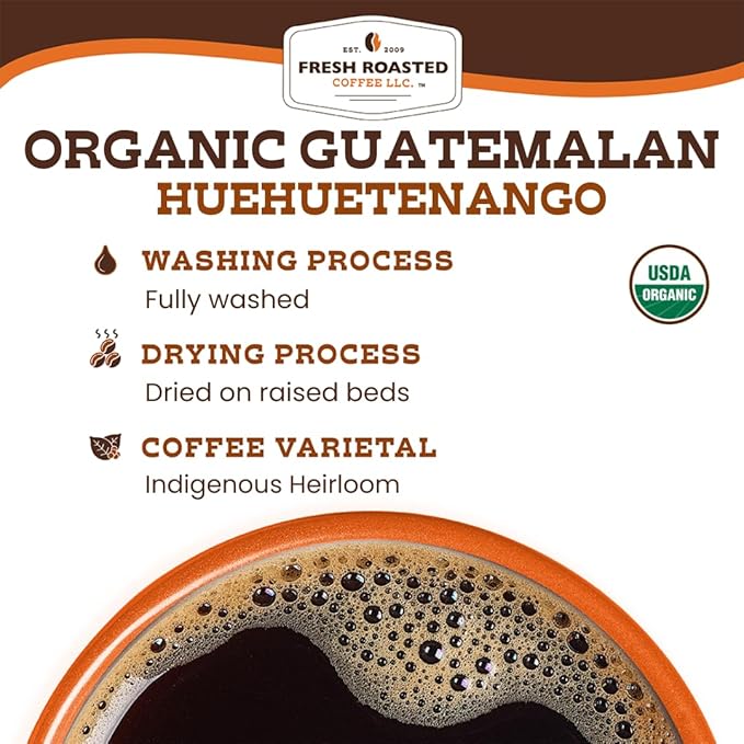 Fresh Roasted Coffee, Organic Guatemala | Single Origin, USDA Organic, Mold & Myco 3rd Party Tested, Kosher | Medium Roast 12 oz Ground