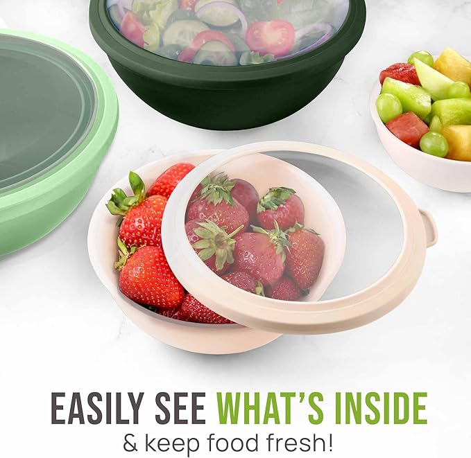 Zulay Kitchen 12 Piece Plastic Mixing Bowls with Leak-Proof Lids Set - Microwave and Freezer Safe Kitchen Mixing Bowls for Preparing, Serving and Storing - Large Nesting Bowls (Forest Ombre)