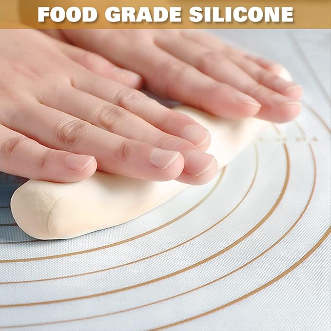 Silicone Pastry Mat Extra Thick Large Non Stick Baking Supplies Kitchen Counter Cooking Rolling Dough Sheet Pie Crust Sourdough Bread Oven Liner with Measurement (XL-20''(W)*28''(L), 3#Gold)