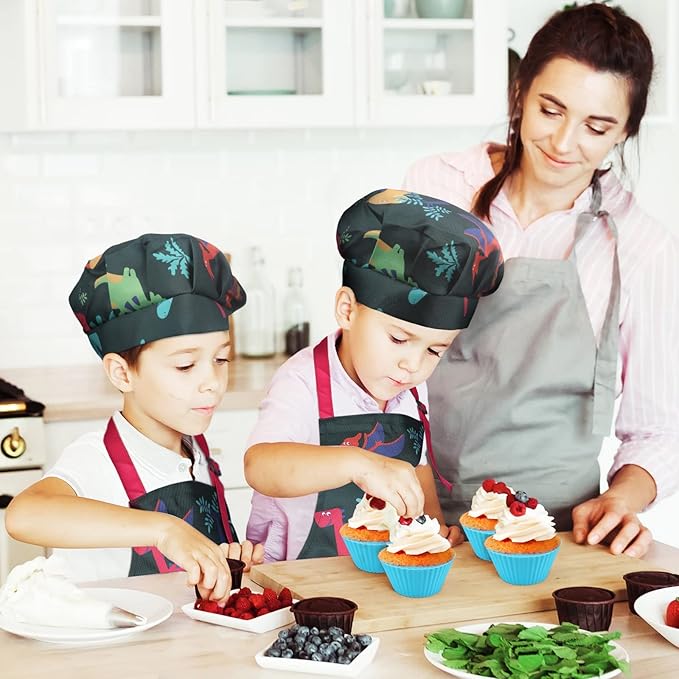 Anpro Complete Kids Cooking and Baking Set - 27 Pcs Includes Aprons for Girls, Chef Hat, Mitt & Utensil to Dress Up Chef Costume Career Role Play for 3-7 Years Boys