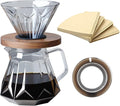 Pour Over Coffee Maker Set, 21 oz/620ml Glass Pour Over Coffee Dripper Filter Coffee Maker Kit Manual Grinder with Walnut Handle for Home Office Cafe Restaurant Camping (Grey)