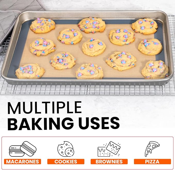 Silicone Baking Mat - 2 Pack Reusable Silicone Baking Sheet Liner for Oven - Half Sheet Nonstick Mat 16.5"x11.6" for Bread, Dough, Macaron, Cookie Cooking Liners for Kitchen Counter Bakery Supplies