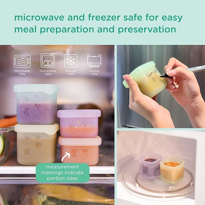 Olababy Clear Sense Silicone Storage Containers 4pk for Baby Food, Snacks, Formula, Puree, Sauce & More | Micro Plastic & BPA-Free | Daycare Essentials for Toddlers and Kids (Kiwi, 2 oz / 60 ml)