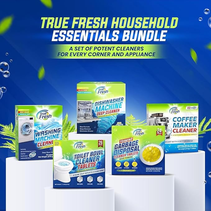 True Fresh Dishwasher Cleaner & Deodorizer Tablets 18-Pack, 20g Each - Powerful Limescale & Odor Removal - Deep Clean for Sparkling Dishwashers - Safe, Effective, and Compatible with All Models