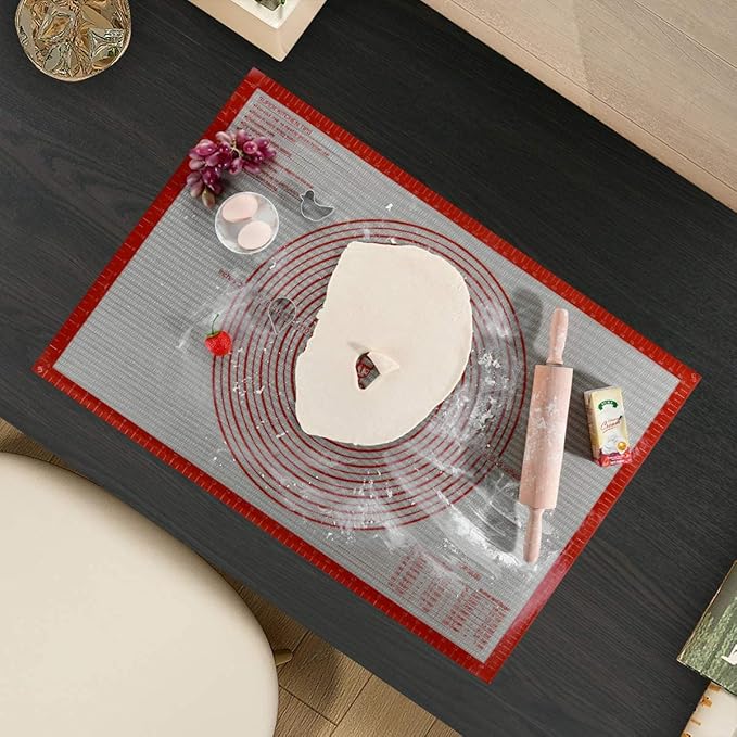 Non-slip Silicone Pastry Mat Extra Large with Measurements 36''By 24'' for Baking Mat, Counter/Dough Rolling/Oven Liner/Fondant/Pie Crust（Red）