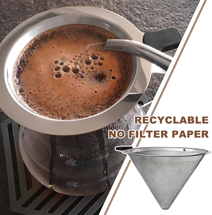 Pour Over Coffee Filters Compatible with Hario V60 02 03 & Chemex - Reusable Stainless Steel Permanent Filter Cone Dripper Coffee Maker and Bar Accessories