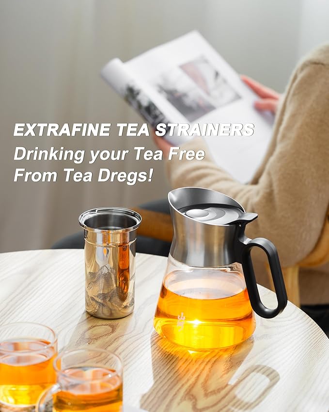 ZENS Design Glass Teapot with Infuser with 2 Cups, 23oz Small Loose Leaf Steeper Pot with Stainless Steel Spout for Hot Tea Diffusers, Oval Handle Clear Tea Infusers Pot for Tea Lovers Gifts