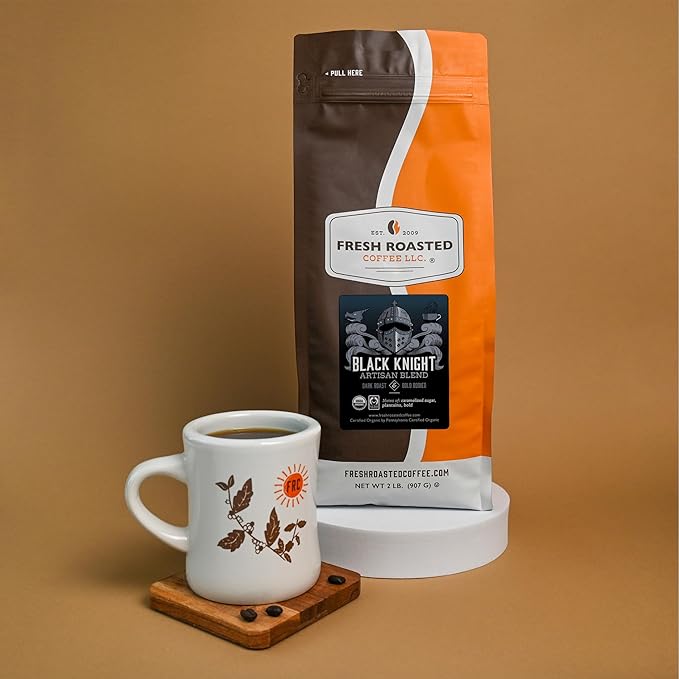 Fresh Roasted Coffee, Organic Black Knight | USDA Organic, Kosher | Dark Roast 2 lb (32 oz) Whole Bean