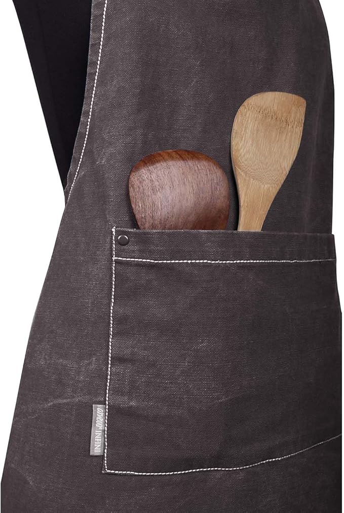 AMOUR INFINI Cotton Solid Aprons for Women with Pocket, Adjustable Strap and Waist Ties Washed Chef Aprons for Cooking, Baking and Gardening (27.5x33 Inches - Brown)