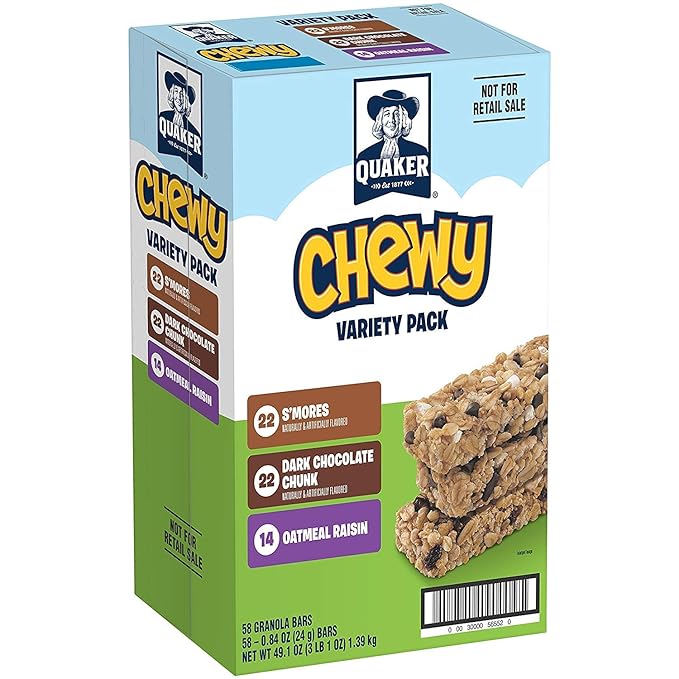 Quaker Chewy Granola Bars, 3 Flavor Back-to-School Variety Pack, 58 Count