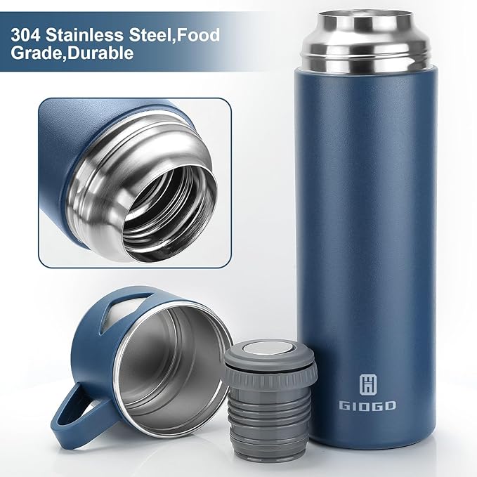 Stainless Steel Thermo 700ml/23.7oz Vacuum Insulated Bottle with Cup for Coffee Hot drink and Cold drink water flask.(Blue,Single)