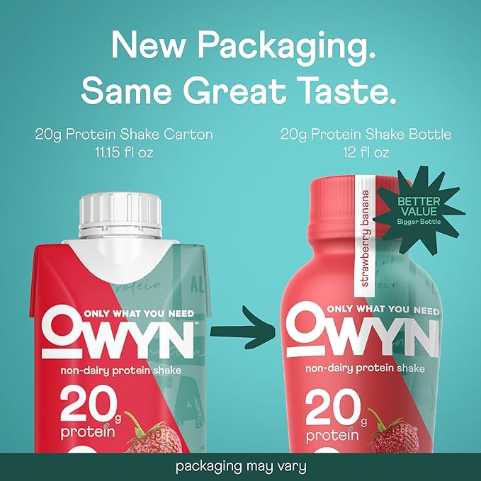 OWYN Only What You Need Vegan Protein Shake, Strawberry Banana,12 Fl Oz (Pack of 12), 100-Percent Plant Based, Dairy & Gluten Free, Soy & Tree Nut-Free, Egg-Free, Allergy-Free, Vegetarian, Kosher