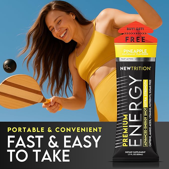 NewTrition® Extra Strength Energy Shots, Pineapple 1.7 fl oz (Pack of 24) | 250mg Caffeine Energy Drinks with Vitamin B & Amino Acids, Sugar-Free - Zero Calories Vitamin Energy Shots