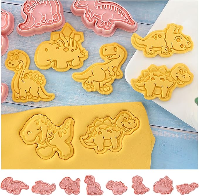 8 Pcs Dinosaur Cookie Cutters Set, 3D Dinosaur Style Baking Molds with Plunger Stampers, Cookie Cutter for Baking, Fondant, Cheese, and Pastries(K8)