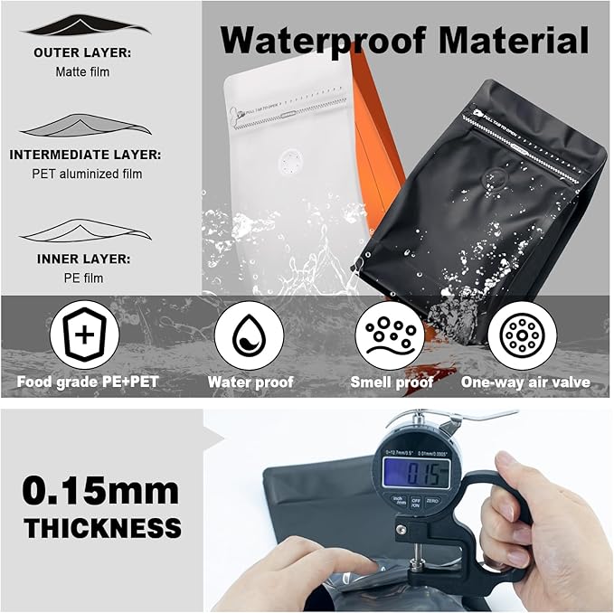 Coffee Bags with Valve(60pcs,16 oz,1 lb) Vented Coffee Beans Packaging Bags High Barrier Aluminumed Foil Flat Bottom Heat Sealed Side Zipper Resealable Storage Bag for Home or Business（White+Gray）