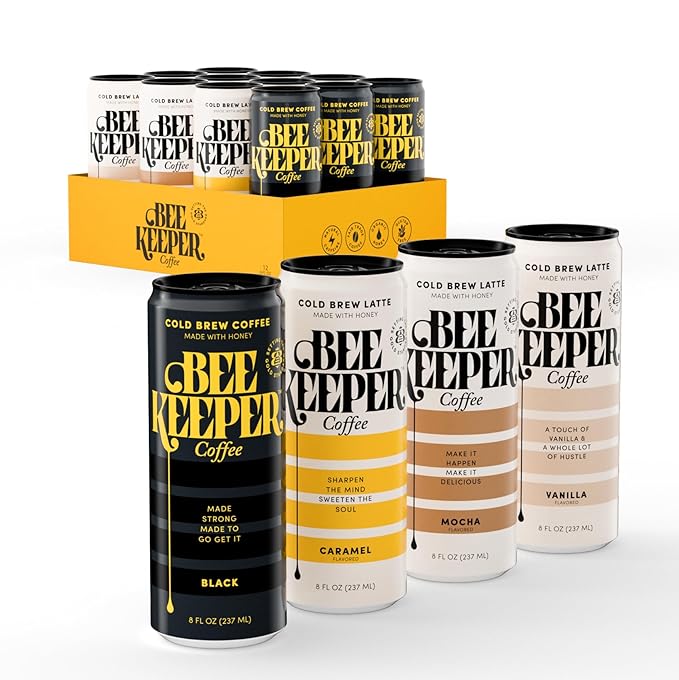 Beekeeper Coffee Cold Brew Mocha Latte with Oregon Honey, 8 fl oz cans (Pack of 12), Ready-to-Drink, 125mg Natural Caffeine