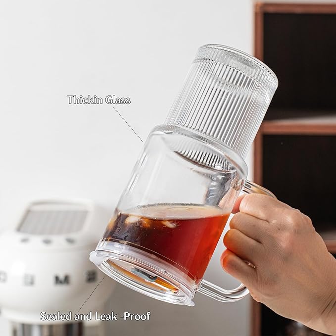 INSETLAN 26oz Glass Tumbler with Handle & Lid – 2-Pack Large Iced Coffee Cups with Straws, Modern Glass Mug for Cold & Hot Beverages, Aesthetic Travel Cup for Smoothies, Tea, and Juice