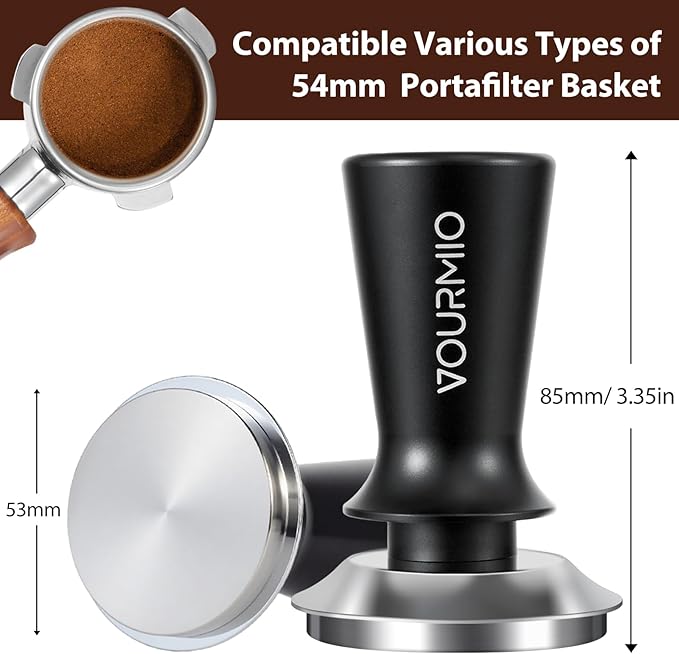 53mm Espresso Tamper - Calibrated Coffee Tamper with Spring Loaded 30lb Pressure, Tamper Tool Espresso with Flat Stainless Steel Base, Black