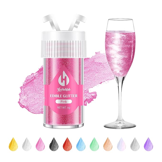 Pink Edible Glitter for Cocktails Luster Dust Edible Pink Drink Glitter Food Grade Shimmer Powder for Cakes Beverage Chocolate, 6g