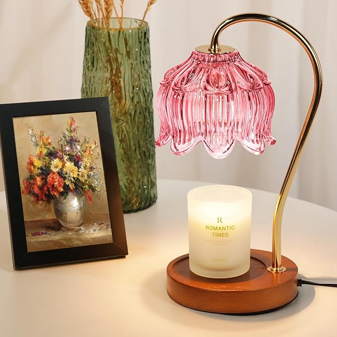 Pink Candle Warmer Lamp with Timer, Dimmable Candle Lamp Warmer, Birthday Gifts for Women Mom, House Warming for New Home Decor, Lotus Wax Melt Warmer for Jar Candles