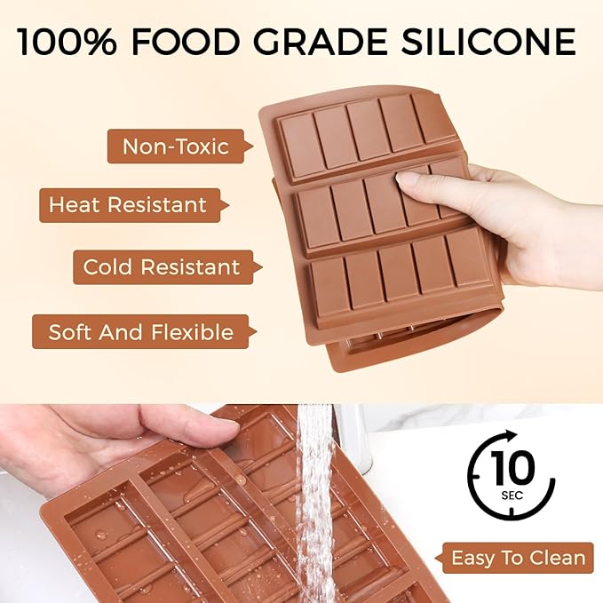 Chocolate Molds, Non-Stick Chocolate Bar Mold, Food Grade Silicone Deep Mold for Dubai Chocolate Bar Pistachio, Snacks - Set of 3