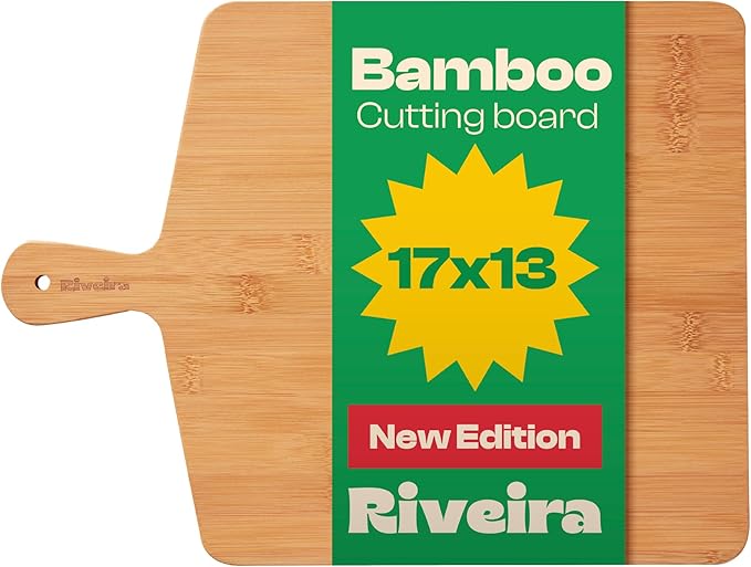 Riveira White Bamboo Wood Cutting Board – Gourmet Bamboo Grandeur: 17 x 13 Wooden Cutting Board – Wooden Cutting Boards For Kitchen Decorative – Innovative Juice Grooves Wooden Chopping Board