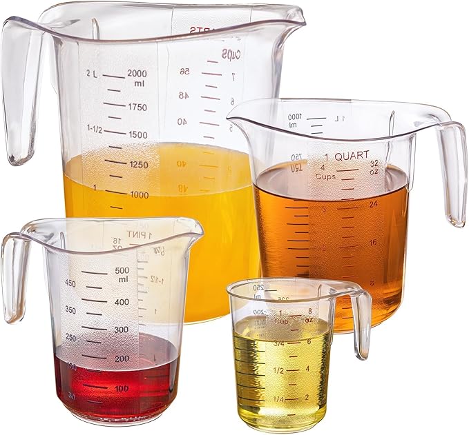 DaYammi Measuring Cups 4-Piece, Unbreakable Food-Grade Plastic Measuring Cup for Dishwasher, 1/2/4/8-Cup Nesting Liquid Measuring Cups for Prepping, Baking, Cooking, Readable Markings, Clear