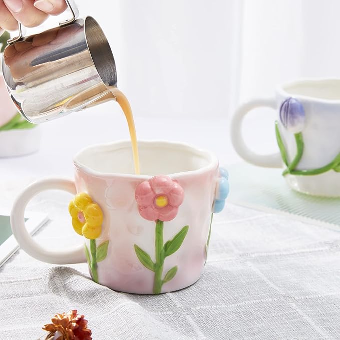 3D Flower Coffee Mug Calla Lily Ceramic Cup,12 oz Cute Handmade Mugs,Christmas Birthday Surprise for Friends Family or Flower Lovers (White Calla Lily)