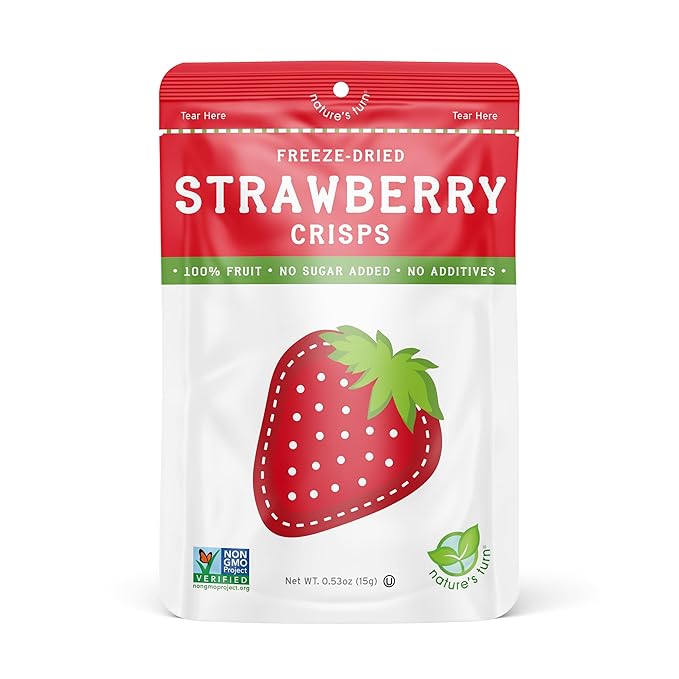 Nature’s Turn Freeze-Dried Strawberry Crisps – Healthy, Gluten-Free, Crispy & Delicious, Plant-Based Snack, Ideal for Cereal, Smoothies, School Lunches, & On-the-Go, Bags of 12 (0.53 oz Each)