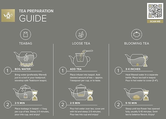 Teabloom Stovetop & Microwave Safe Glass Teapot with Removable Loose Tea Glass Infuser – Includes 2 Blooming Teas – 2-in-1 Tea Kettle and Tea Maker – Tea Purist's Choice