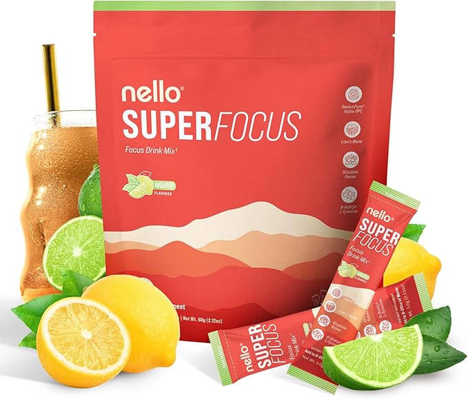SuperFocus Mojito – Nootropic Focus Drink Mix, 20 On-The-Go Packets, Alpha GPC, Lion’s Mane, Rhodiola, Sugar-Free