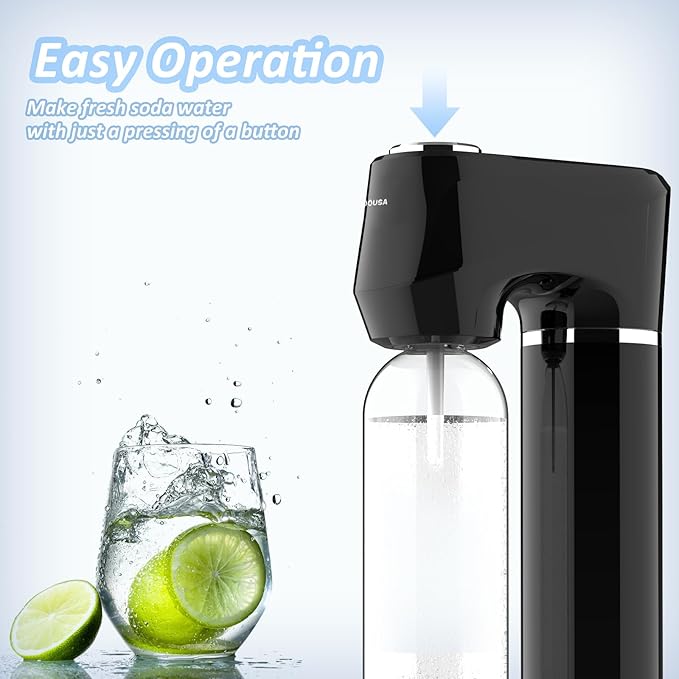 Sparkling Water Maker for Home, Soda Streaming Maker with 2 BPA free Bottles(1L + 0.5L) Carbonated Water Seltzer Fizzy Drink Machine, Compatible with Screw-in 60L CO2 Carbonator(NOT Included) (Black)