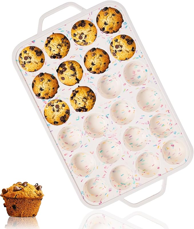Silicone Mini Muffin Pan, 24 Cups Muffin Tin Baking Mold With Reinforced Stainless Steel Frame Inside, Nonstick Bakeware Cupcake Pan BPA Free