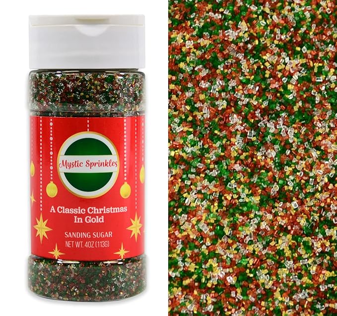 Mystic Sprinkles Christmas Holiday Sprinkle Mixes (A Classic Christmas In Gold Sanding Sugar 4oz)