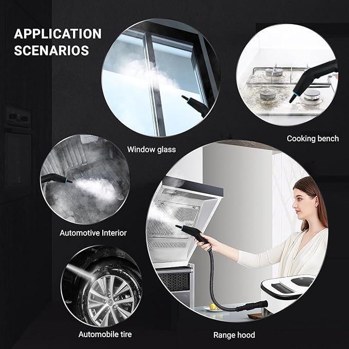 Handheld Pressurized Steam Cleaner. 4Bar for Home, Kitchen, Bathroom, 15s Heat-Up, 6 Adjustable Levels, Large 42.27oz Tank, Portable Steamer for Tile, Grout, Floor, Shower, Walls with 12 Accessories