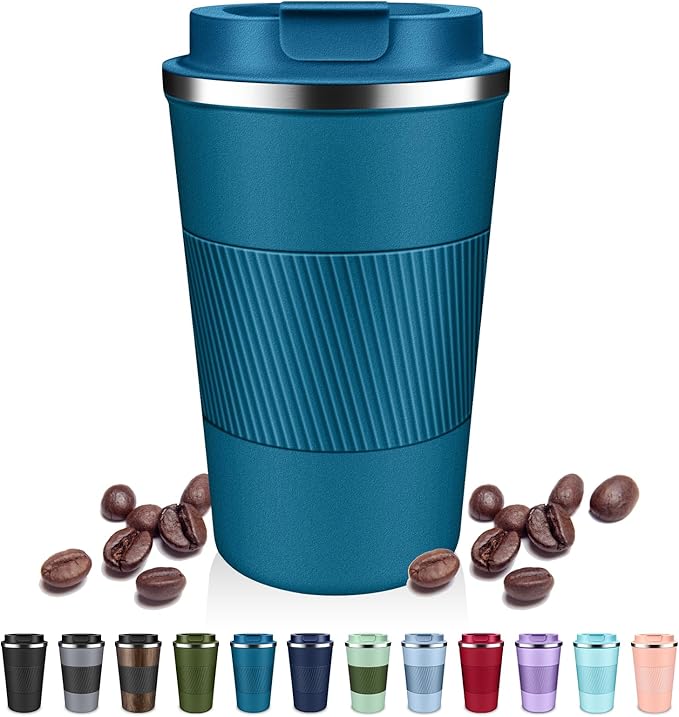 Insulated Coffee Tumblers with Flip Lid 12oz / 17oz, Stainless Steel Travel Coffee Mug Leak Proof, Vacuum Insulated Coffee Mug Reusable Cup, Keeps Cold and Hot for Coffee Tea