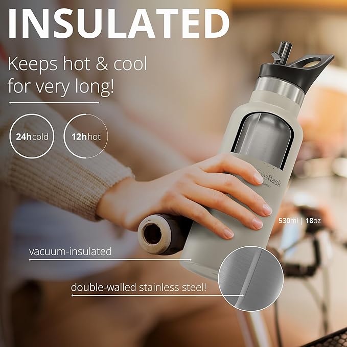 Stainless Steel Water Bottle with Straw, Infuser & 3 Lids: 18/32 OZ Leak-Proof Vacuum Insulated ACTIVE FLASK Drinking Bottles Hot Cold: Double Walled Outdoor Drink Thermo Mug Tea Coffee Sport Gym Bike