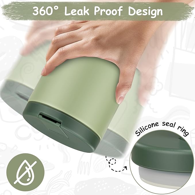 19oz Insulated Vacuum Food Jar with Buckle Lid Wide Mouth Soup Thermo for Hot Food Kids Leakproof Stainless Steel Lunch Container- Green-1Pack