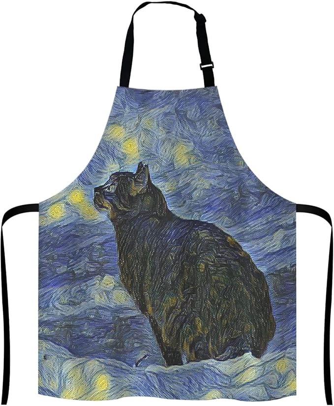 Apron for Women and Men, Oil Painting Galaxy Cat Adjustable Kitchen Chef Apron for Cooking Baking - Cute Birthday, Anniversary, Mother's Day Apron Gifts for Mom Wife Girlfriend Aunt Grandma