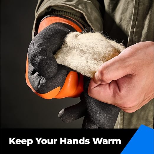 toolant 100% Waterproof Gloves Bulk Pack, 3 Pairs, Winter Work Gloves for Cold Weather, Touchsreen, Warm Freezer Gloves, Thermal Insulated, With Grip, Orange, Small